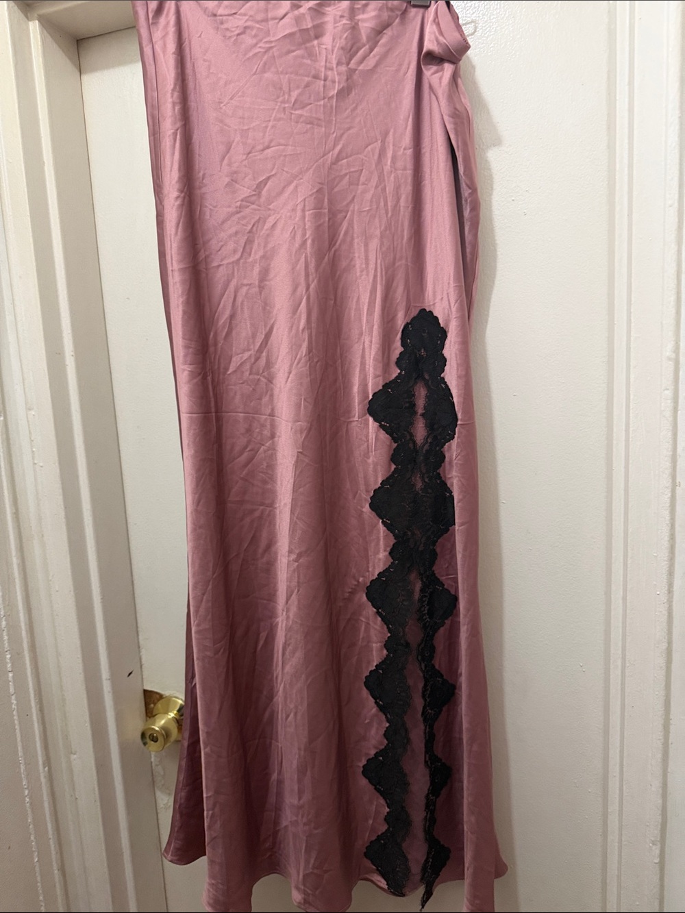 Victoria's Secret Dusty Rose Maxi Skirt with Black Lace Side Panel